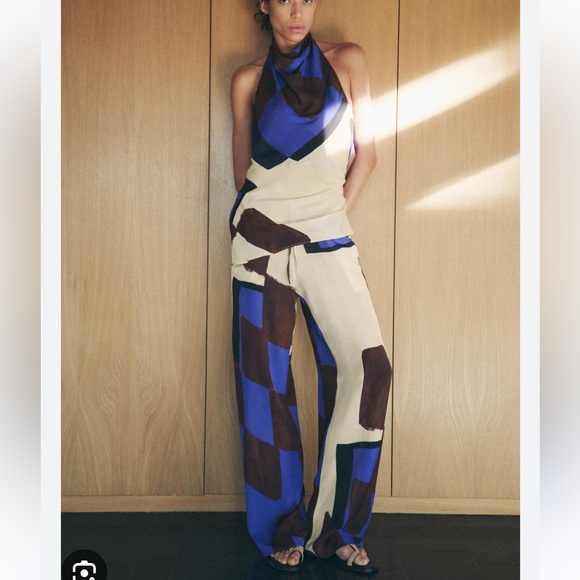 Zara NWT 2 piece set printed halter top and pants ZW Collection 2636/099 - Picture 9 of 15